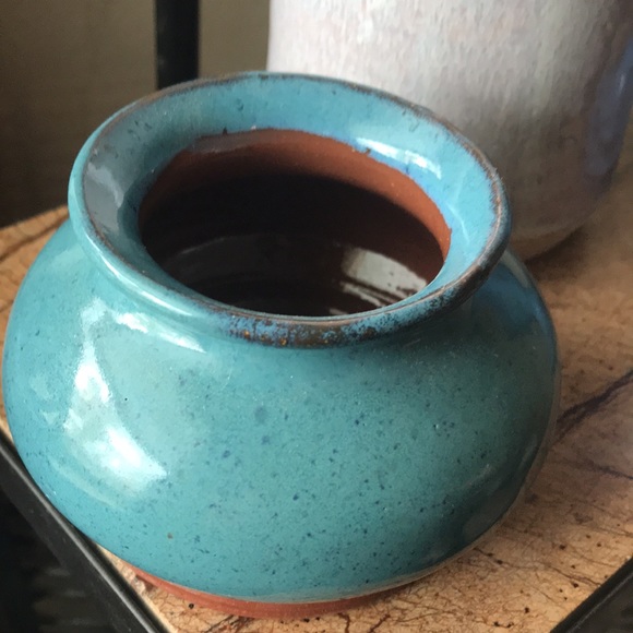 2 Clay Glazed Vases Signed Vintage Perfect - Picture 3 of 12